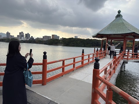 Taking in the view of Ohori Park from the Ukimido Pavilion.